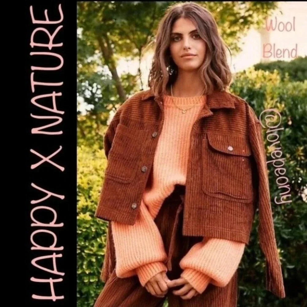 NEW Happy x Nature Peach Sweater with Billow Sleeves Puff sleeve